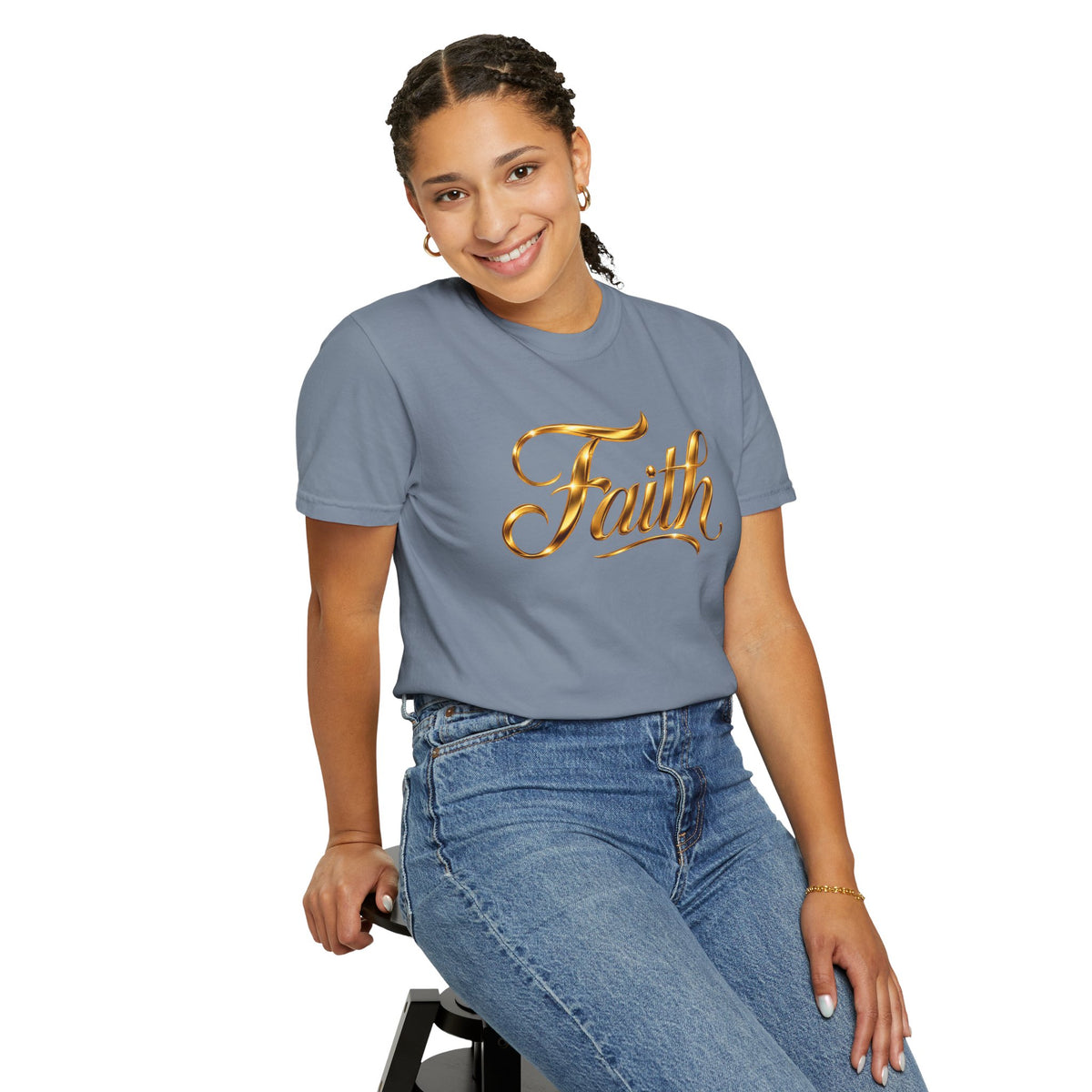 Faith Script T-Shirt — Gold Calligraphy Faith Tee