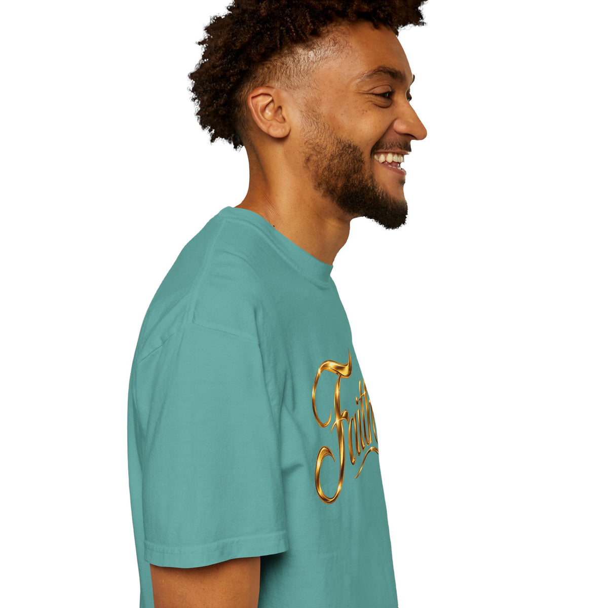 Faith Script T-Shirt — Gold Calligraphy Faith Tee