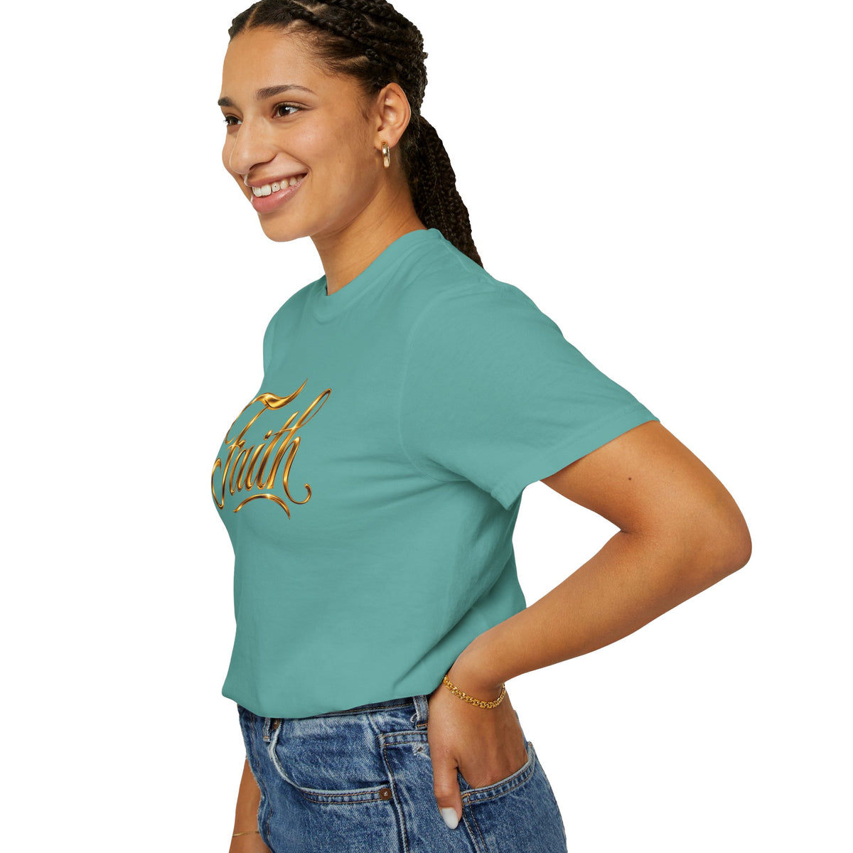 Faith Script T-Shirt — Gold Calligraphy Faith Tee
