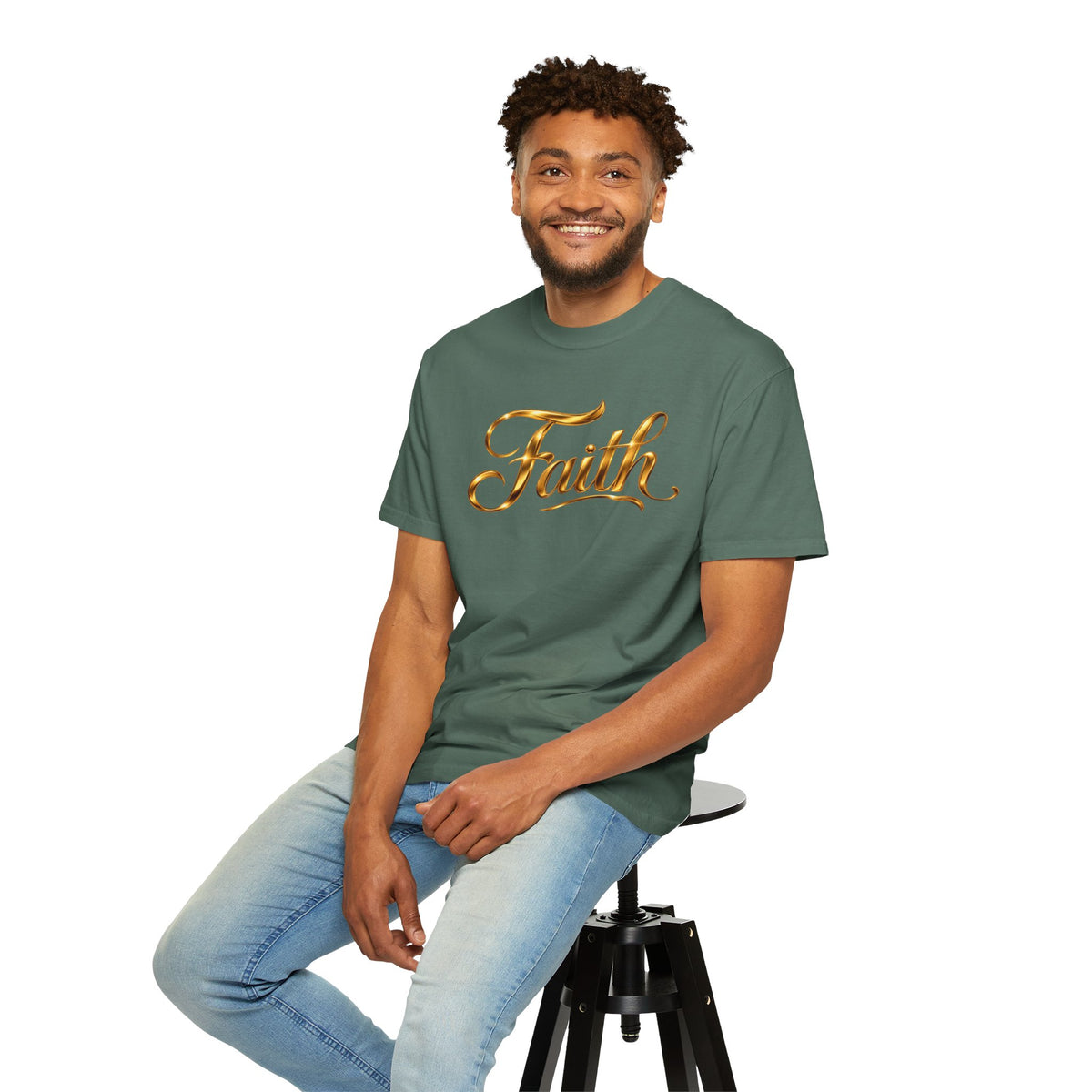 Faith Script T-Shirt — Gold Calligraphy Faith Tee