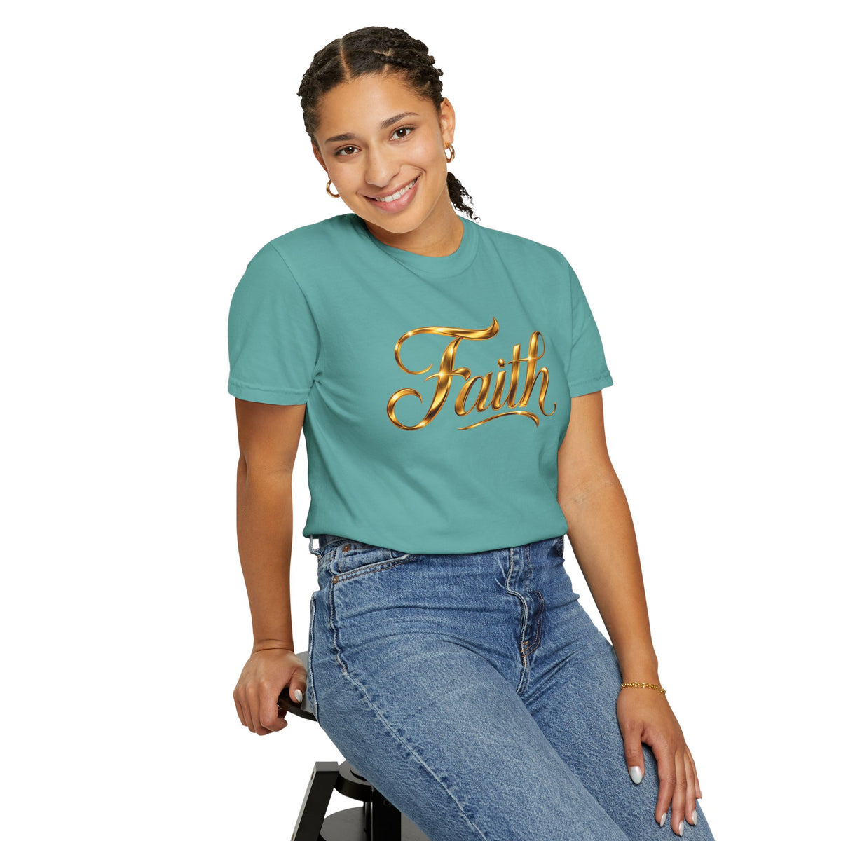 Faith Script T-Shirt — Gold Calligraphy Faith Tee