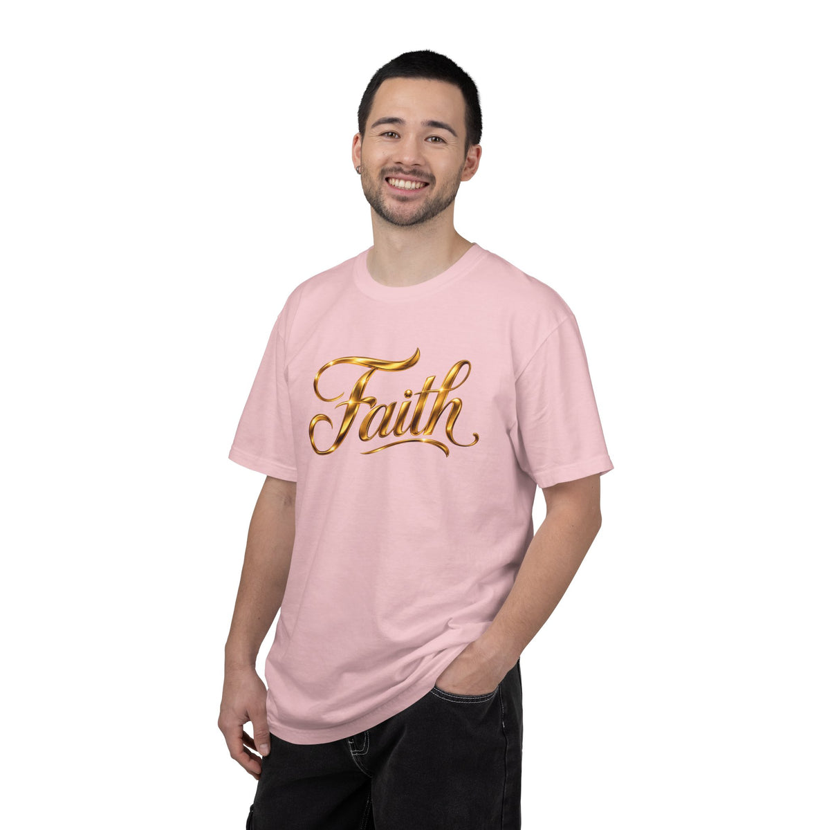 Faith Script T-Shirt — Gold Calligraphy Faith Tee