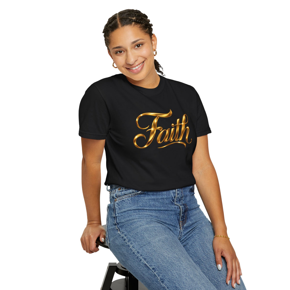Faith Script T-Shirt — Gold Calligraphy Faith Tee