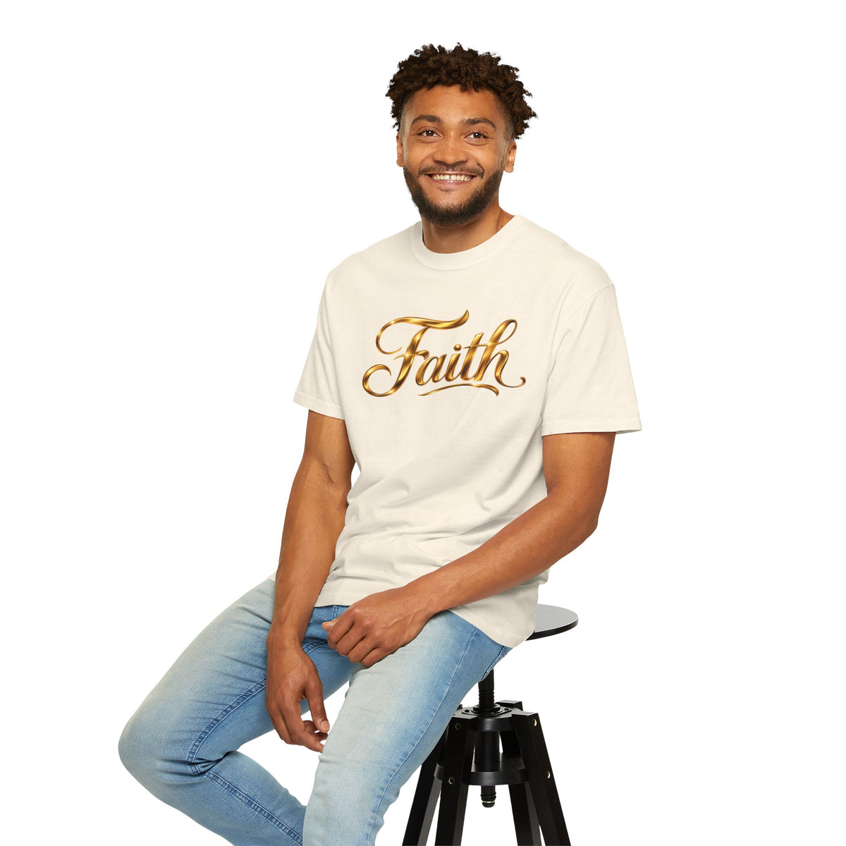 Faith Script T-Shirt — Gold Calligraphy Faith Tee