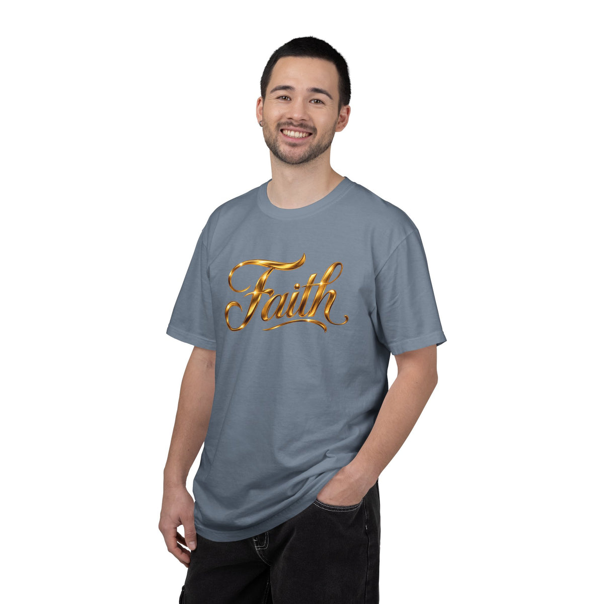 Faith Script T-Shirt — Gold Calligraphy Faith Tee