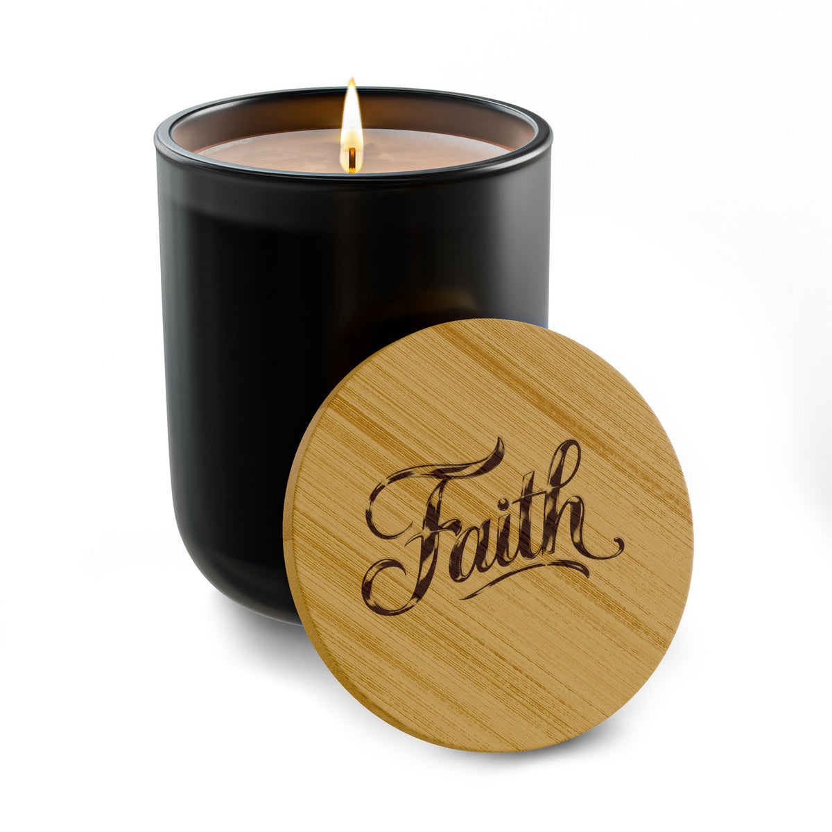 Engraved "Faith" Soy Candle — 14oz Scented Candle with Bamboo Lid