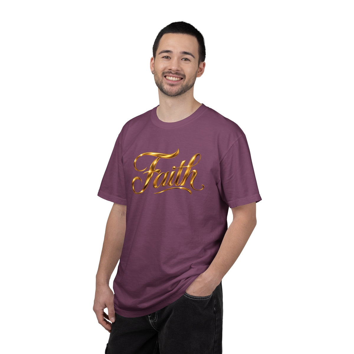 Faith Script T-Shirt — Gold Calligraphy Faith Tee