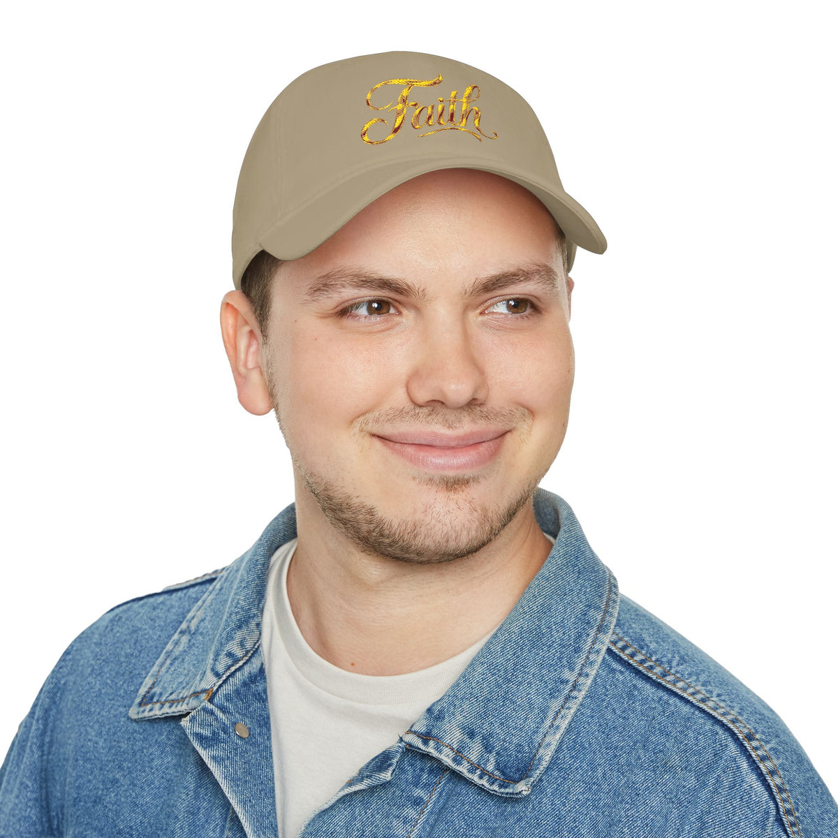 Faith Embroidered Baseball Cap - Gold Script Low Profile Hat
