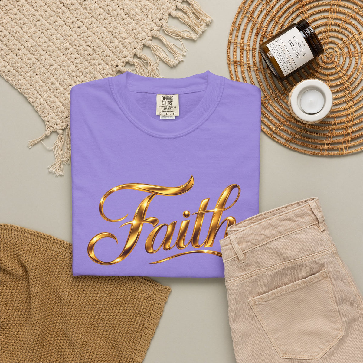 Faith Script T-Shirt — Gold Calligraphy Faith Tee