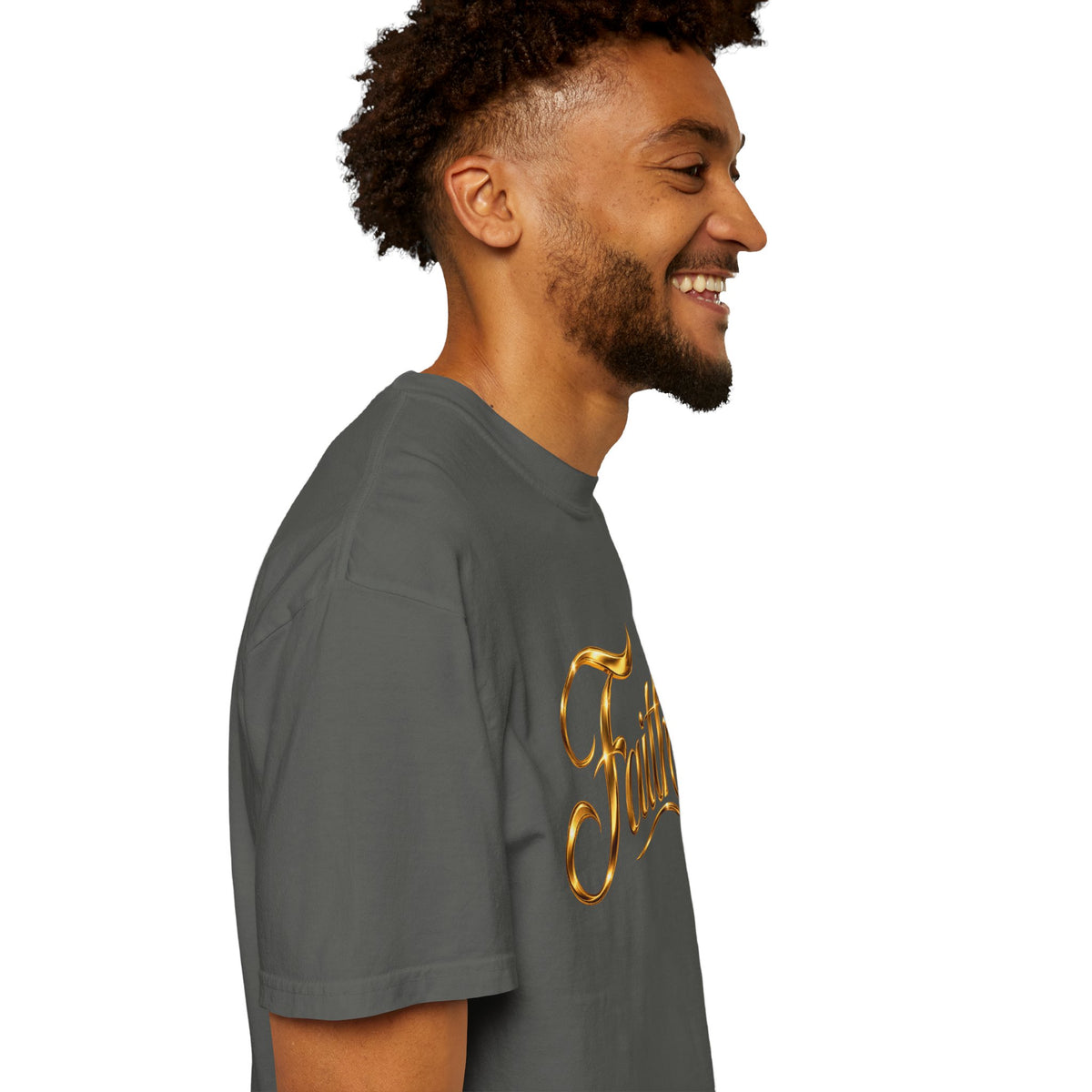 Faith Script T-Shirt — Gold Calligraphy Faith Tee