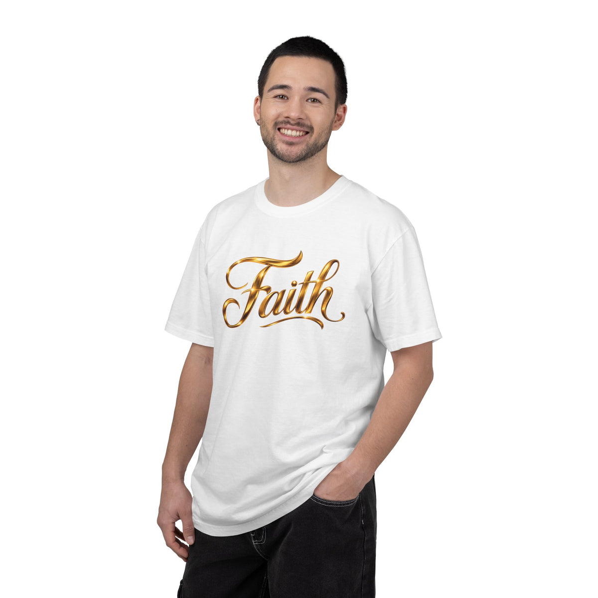 Faith Script T-Shirt — Gold Calligraphy Faith Tee