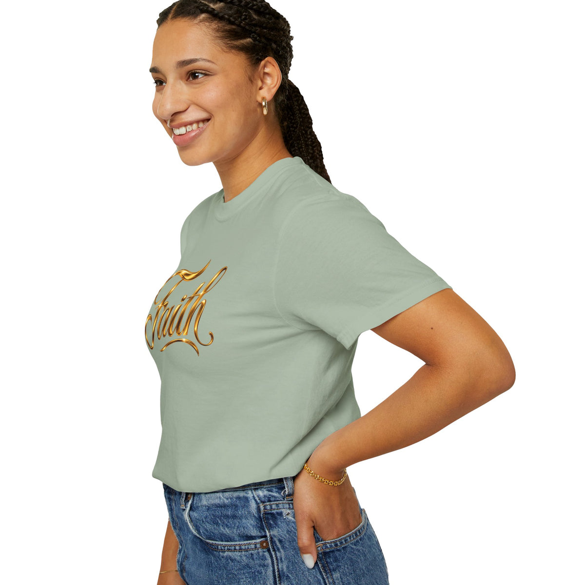 Faith Script T-Shirt — Gold Calligraphy Faith Tee