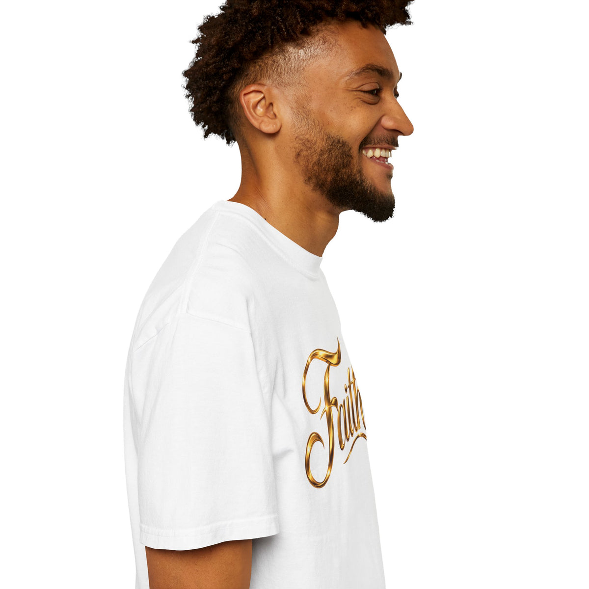 Faith Script T-Shirt — Gold Calligraphy Faith Tee