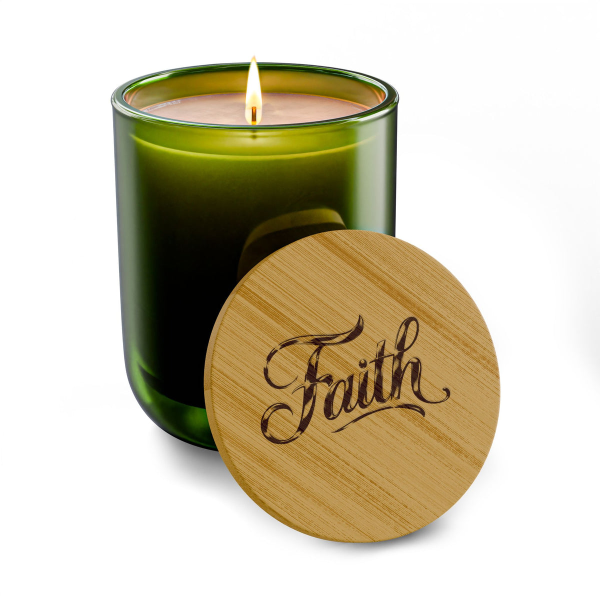 Engraved "Faith" Soy Candle — 14oz Scented Candle with Bamboo Lid