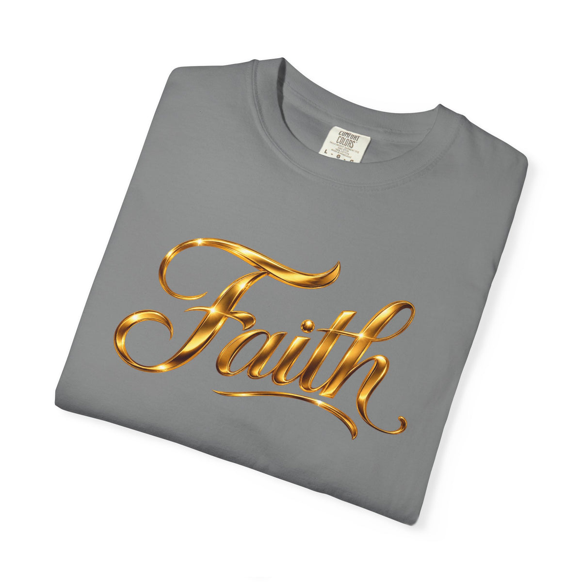 Faith Script T-Shirt — Gold Calligraphy Faith Tee