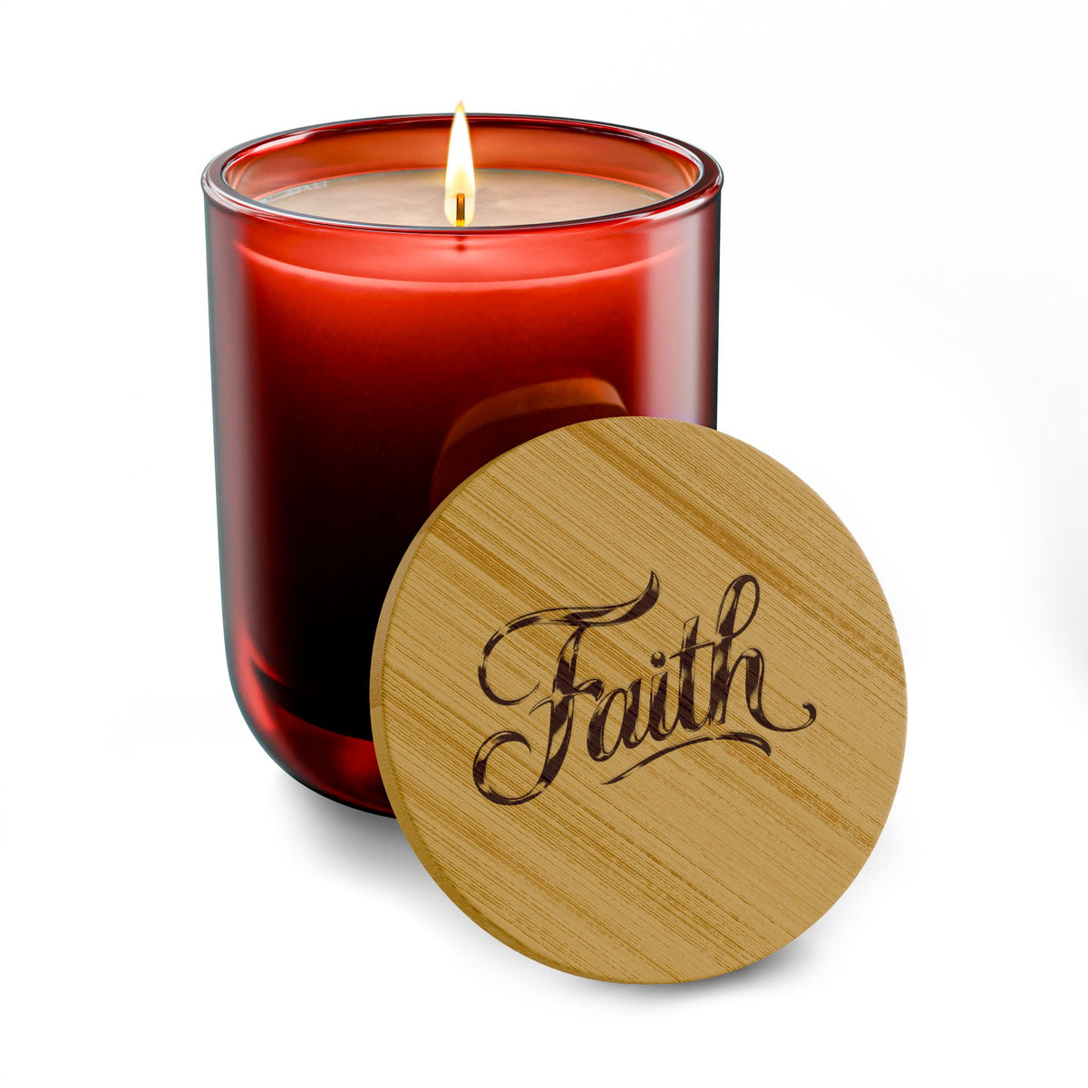 Engraved "Faith" Soy Candle — 14oz Scented Candle with Bamboo Lid