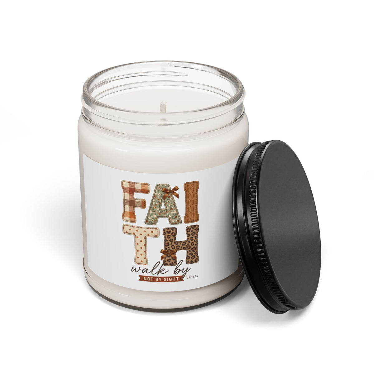 Faith Walks By Night Soy Candle | Christian Autumn, Fall Plaid Leaf