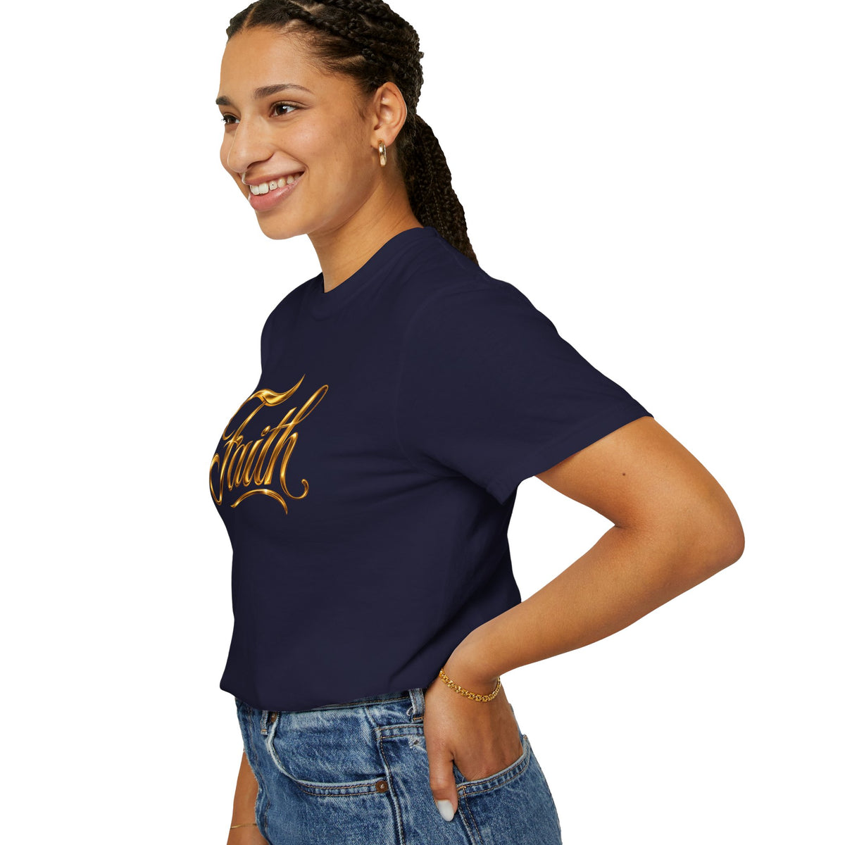 Faith Script T-Shirt — Gold Calligraphy Faith Tee