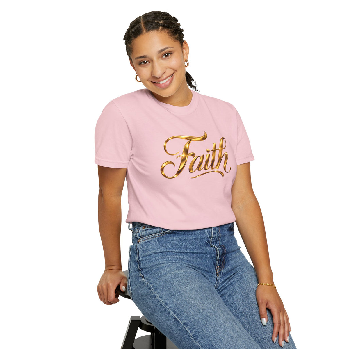 Faith Script T-Shirt — Gold Calligraphy Faith Tee