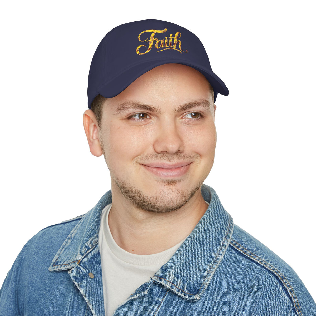 Faith Embroidered Baseball Cap - Gold Script Low Profile Hat