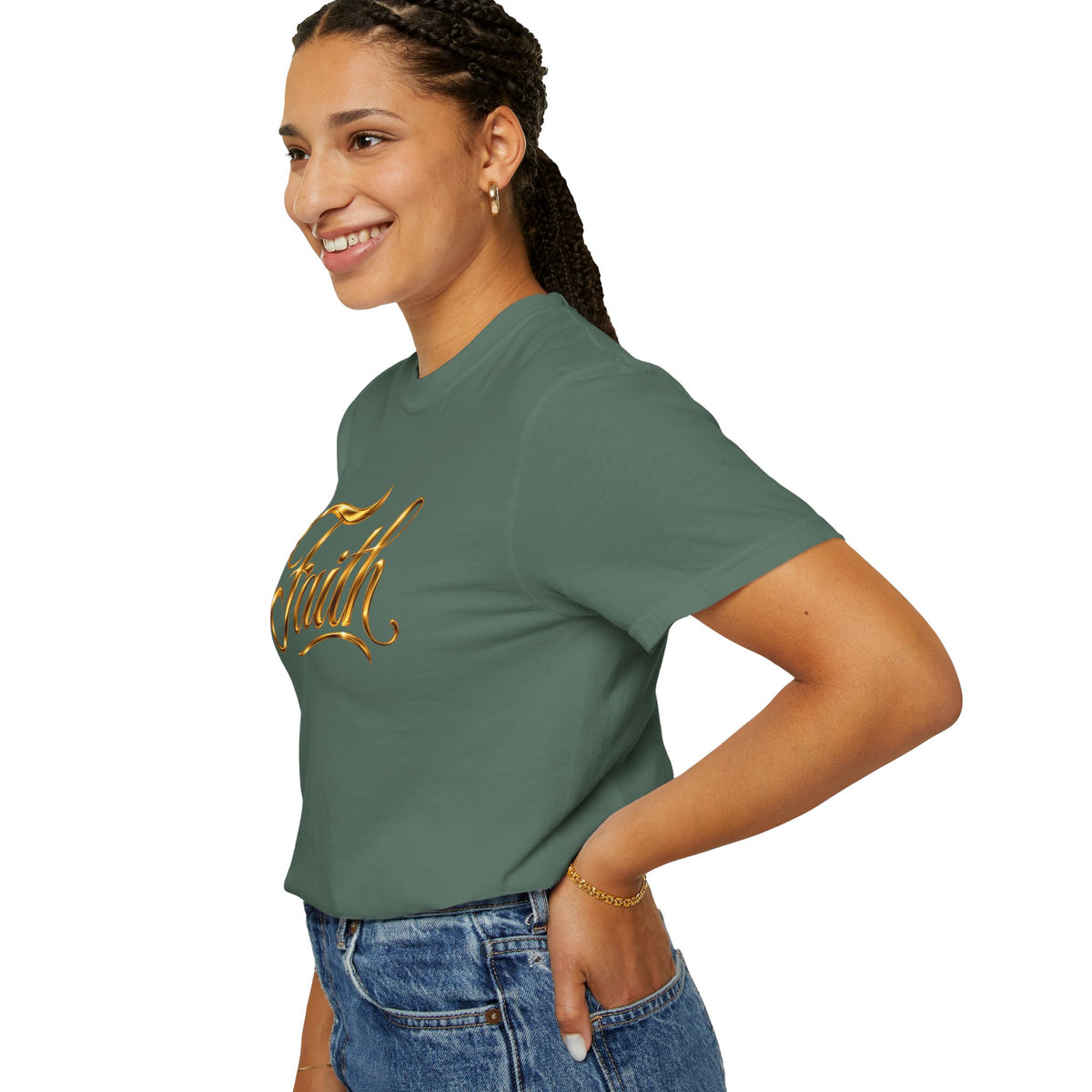 Faith Script T-Shirt — Gold Calligraphy Faith Tee
