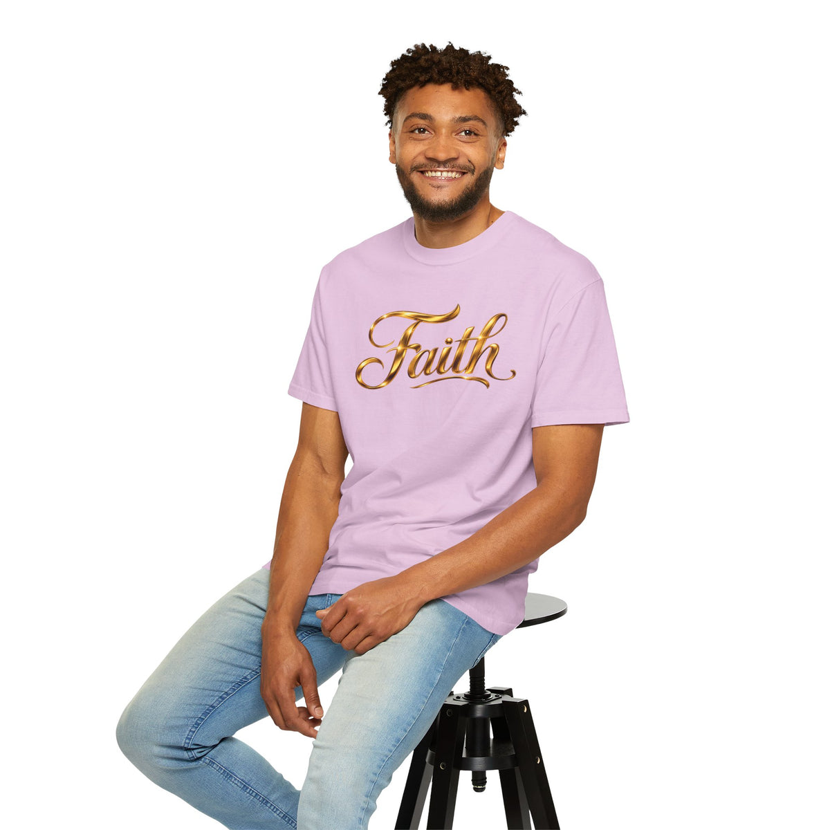 Faith Script T-Shirt — Gold Calligraphy Faith Tee