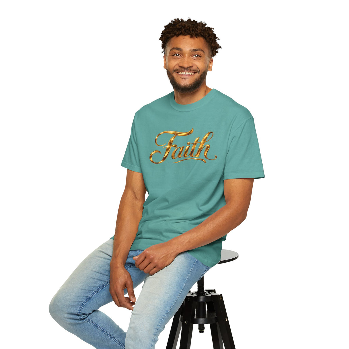 Faith Script T-Shirt — Gold Calligraphy Faith Tee