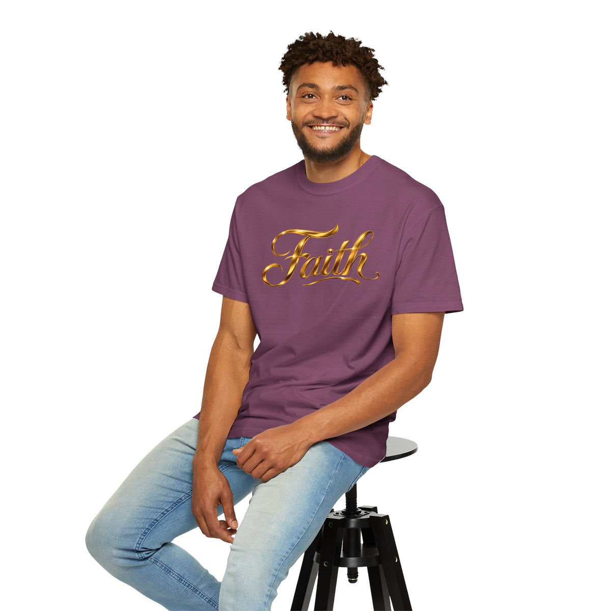 Faith Script T-Shirt — Gold Calligraphy Faith Tee