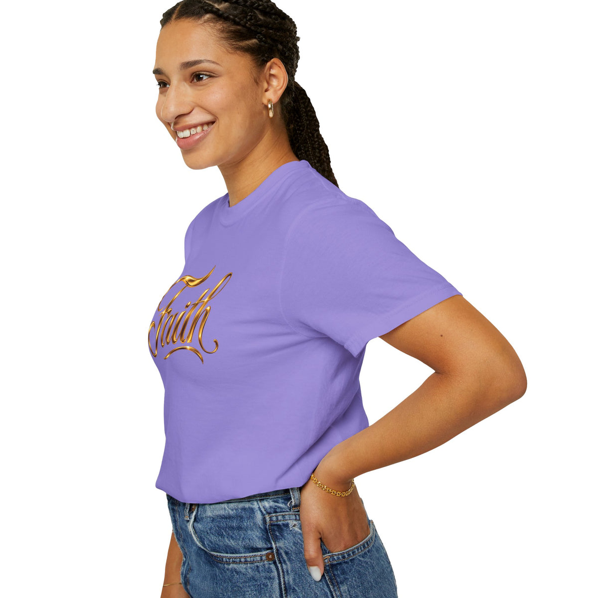 Faith Script T-Shirt — Gold Calligraphy Faith Tee
