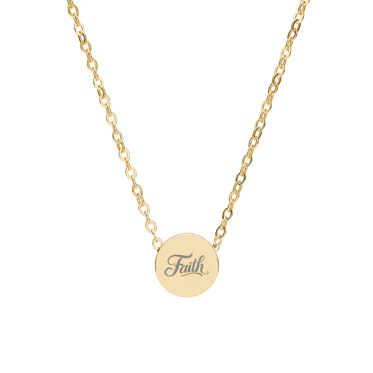 Mini Engraved Circle Necklace — Personalized 'Faith' Pendant