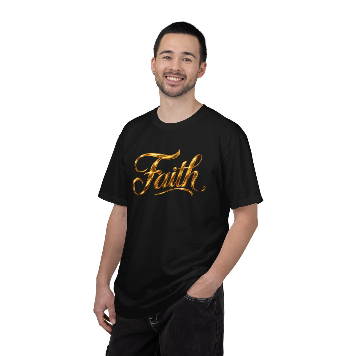 Faith Script T-Shirt — Gold Calligraphy Faith Tee