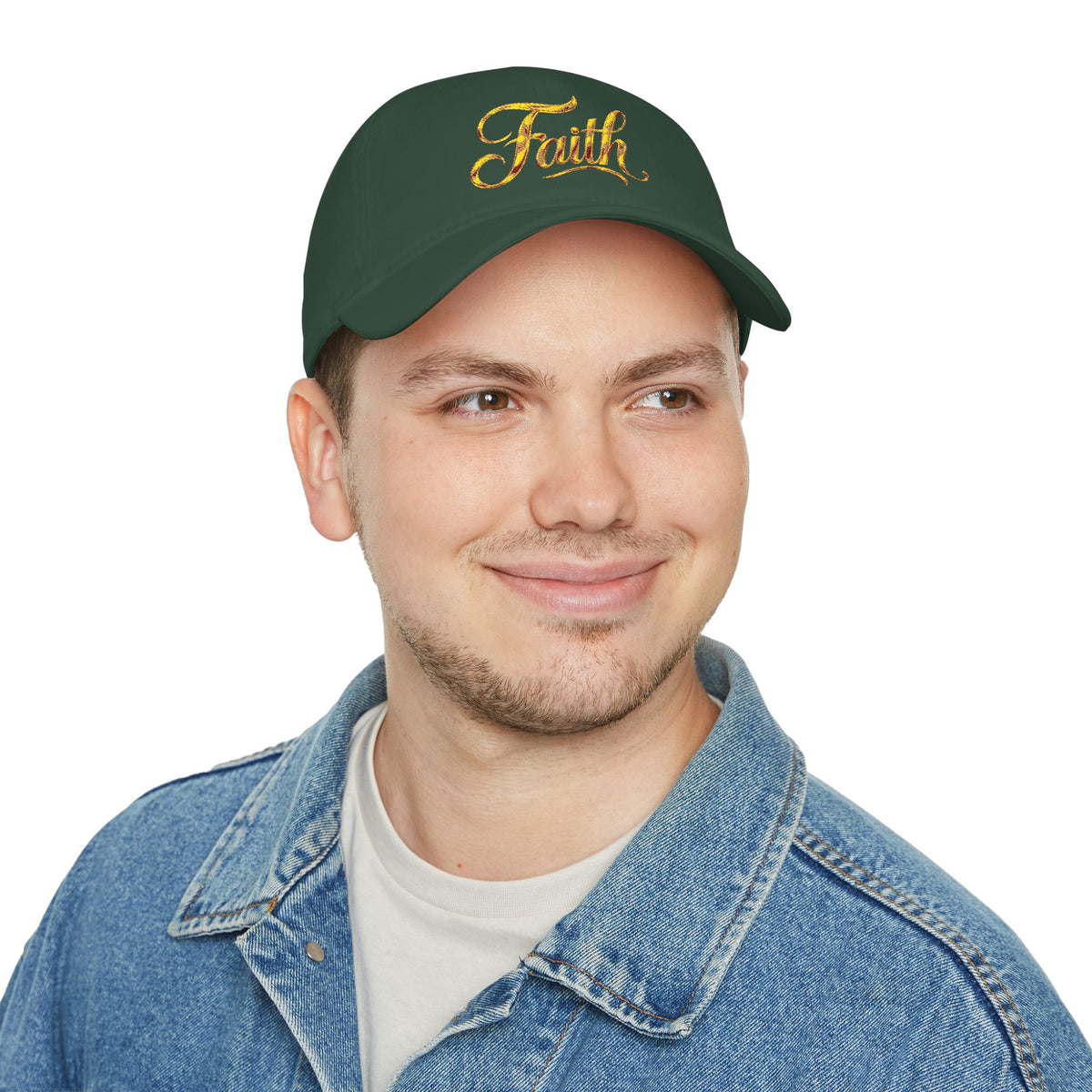 Faith Embroidered Baseball Cap - Gold Script Low Profile Hat