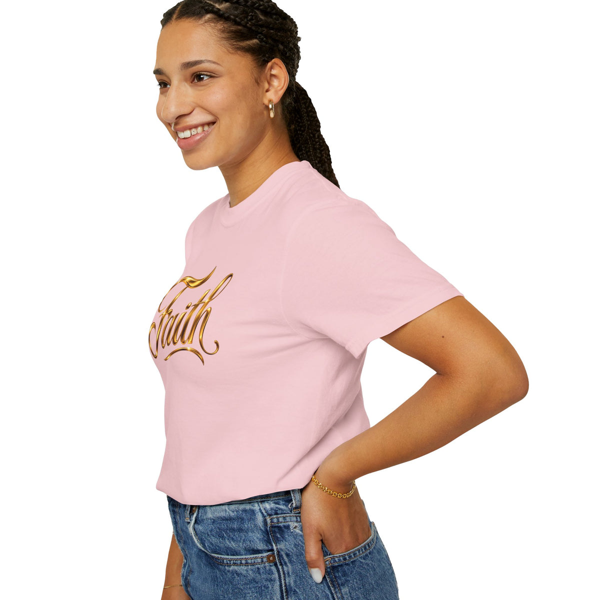 Faith Script T-Shirt — Gold Calligraphy Faith Tee