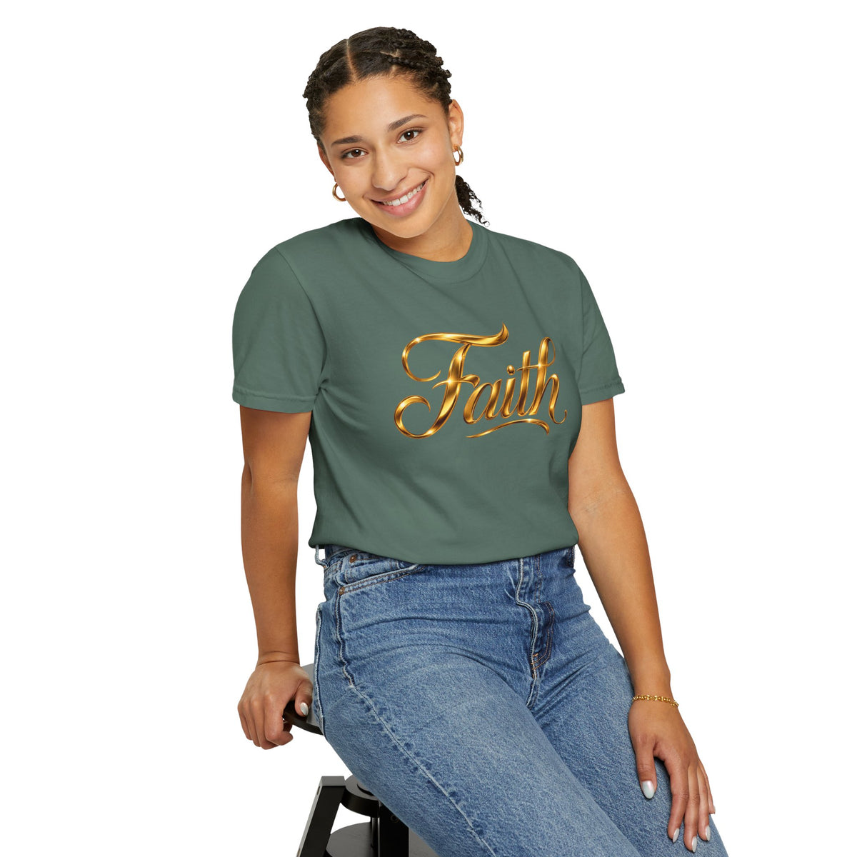 Faith Script T-Shirt — Gold Calligraphy Faith Tee