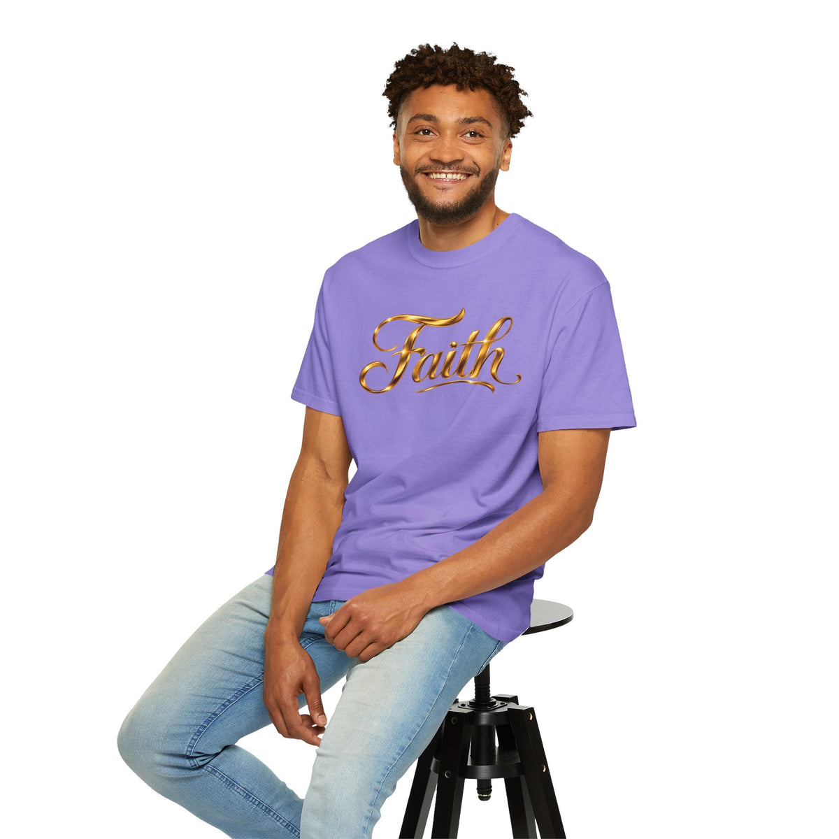 Faith Script T-Shirt — Gold Calligraphy Faith Tee