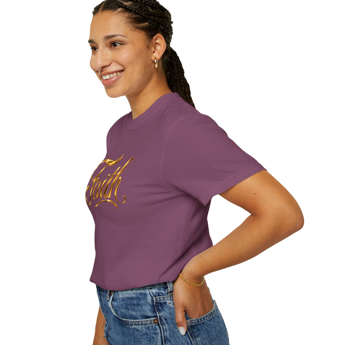 Faith Script T-Shirt — Gold Calligraphy Faith Tee
